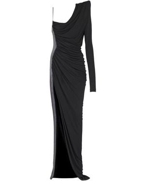 Balmain Draped Asymmetrical Two-Material Dress - Black