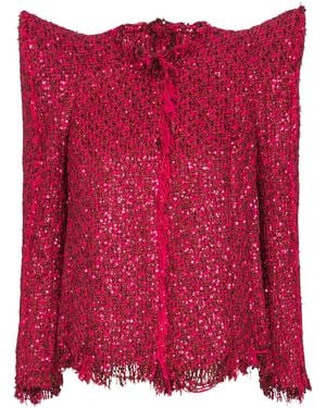 Balmain Edge-To-Edge Sequin Tweed Jacket - Red
