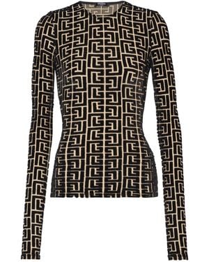Balmain Monogrammed Velvet Top - Black