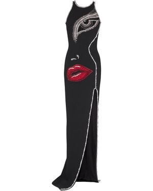 Balmain Long Embroidered Dress With Face Motif - White