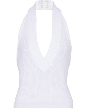 Balmain Cable-Knit Halterneck Top - White