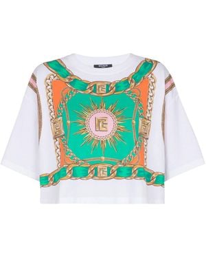 Balmain Cropped T-Shirt With Foulard Print - Green