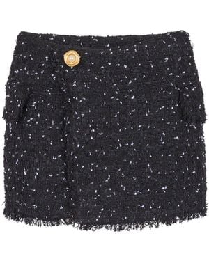 Balmain Asymmetric Polka Dots Tweed Mini Skirt - Black
