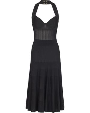 Balmain Halterneck Pleated Knit Midi Dress - Black