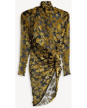 Balmain Draped Velvet Jacquard Dress - Green