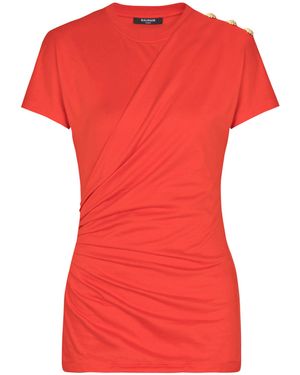 Balmain Short-Sleeved Draped Jersey T-Shirt - Red
