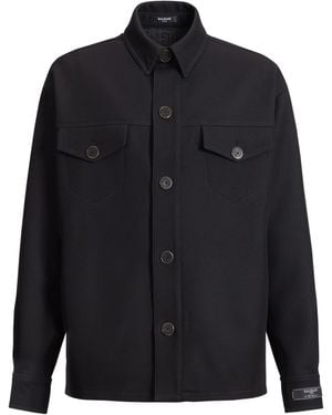 Balmain Wool Twill Overshirt - Black