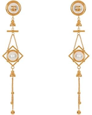 Balmain Brass And Pearl Pendant Earrings - White