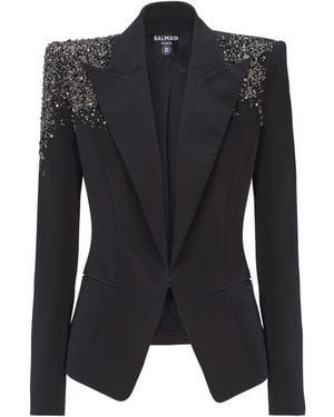 Balmain Crepe Jacket With Amethyst Embroidery - Black