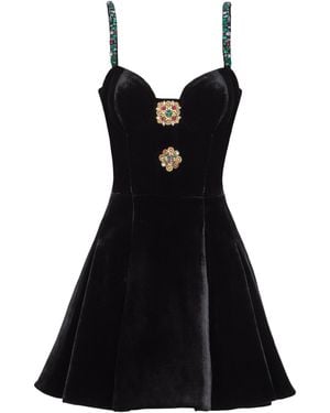 Balmain Embellished Strappy Velvet Dress - Black