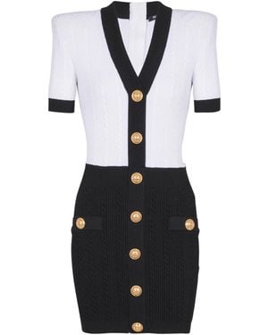 Balmain Two-Tone Cable-Knit Bodycon Dress - White