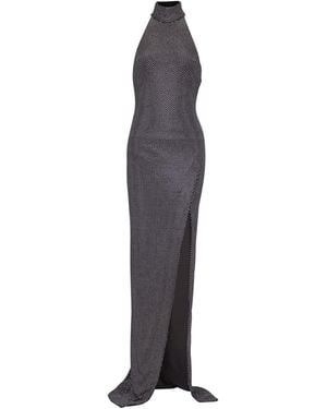 Balmain Long Velvet Halterneck Dress With Rhinestones - Blue