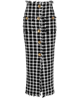 Balmain Long Gingham Tweed Skirt - Black