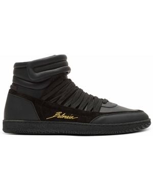 Balmain Leather Swan Mid-Top Lace-Up Sneakers - Black