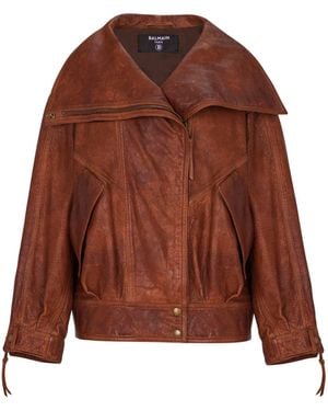 Balmain Lambskin Bomber Jacket - Brown