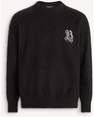 Balmain B Pullover Aus Gebürsteter Mohairwolle - Schwarz