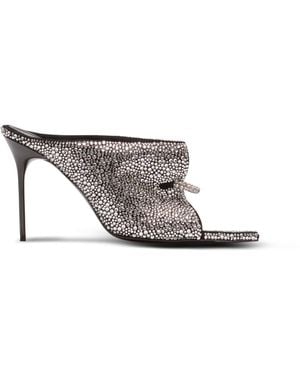 Balmain Suede And Rhinestone Mules With Front Piercing - White