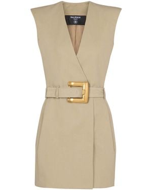 Balmain Short Belted Gabardine Dress - Natural
