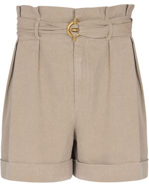 Balmain Cotton And Linen Bermuda Shorts With T-Bar Belt - Natural