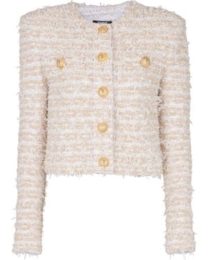 Balmain Cropped Tweed Jacket - White
