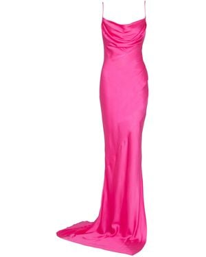 Balmain Draped Satin Slit Dress - Pink