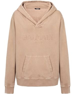 Balmain Hoodie With Vintage Embroidery - Natural
