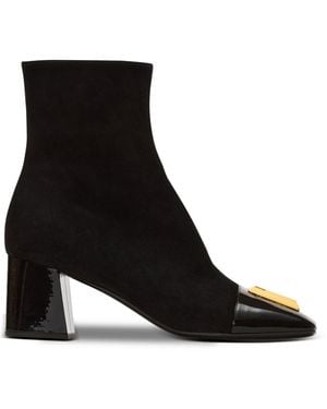 Balmain Suede Edna Ankle Boots With Patent Leather Toes - Black