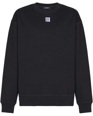 Balmain Cotton Sweatshirt With Pb Embroidery - Blue