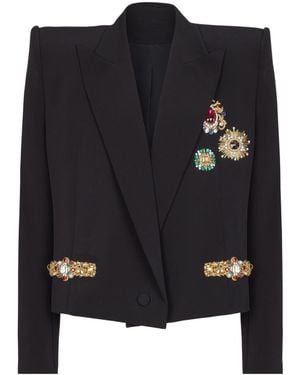 Balmain Cropped Embroidered Jacket - Black