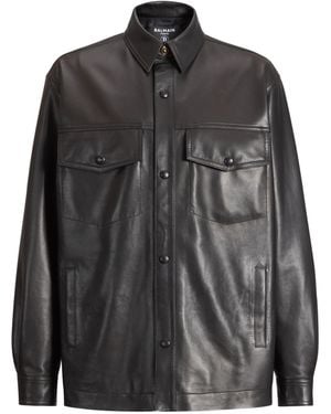 Balmain Leather Overshirt - Grey