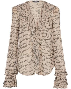 Balmain Ruffled Love Letter Print Shirt - Natural