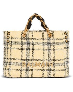 Balmain Plaid Tweed 1945 Tote Bag - Metallic