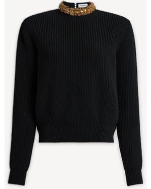 Balmain Cashmere Sweater With Embroidered Trim - Black