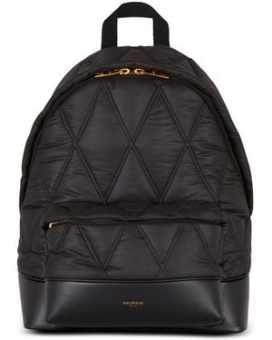 Balmain Quilted Nylon Backpack With Diamond Motif - Black
