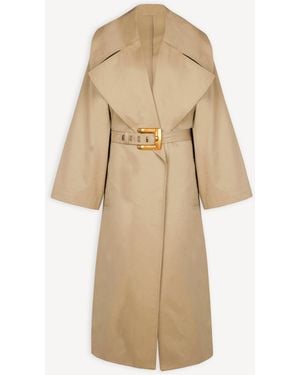 Balmain Long Cotton Gabardine Trench Coat - Natural