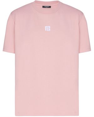 Balmain T-Shirt With Embroidered Logo - Pink
