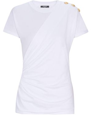Balmain Short-Sleeved Draped Jersey T-Shirt - White
