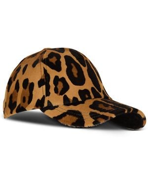 Balmain Ponyskin-Style Leather Cap With Leopard Pattern - Brown