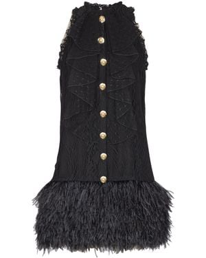 Balmain Flowing Lace And Feather Dress - Black