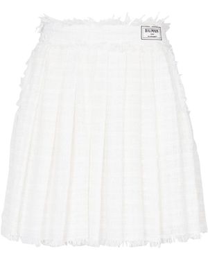 Balmain Fringed Tweed Skater Skirt - White
