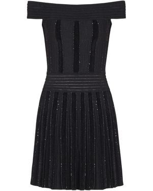 Balmain Off-The-Shoulder Glitter Knit Dress - Black