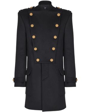 Balmain Wool And Cashmere Coat With Detachable Bib Front - Black
