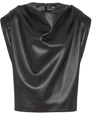 Balmain Faux Leather Draped Top - Black