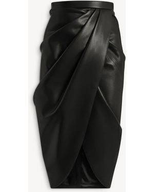 Balmain Draped Lambskin Midi Skirt - Black