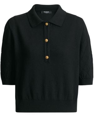 Balmain Knitted 3-Button Polo - Black