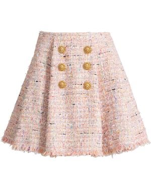 Balmain Flared Tweed Skirt - Pink