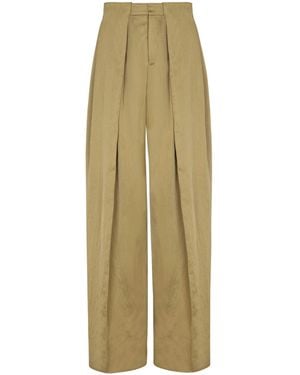 Balmain Satin-Finish Pants With Wide Knife Pleats - Natural