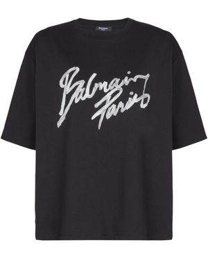 Balmain Boxy T-Shirt With Paris Brush Print - Black