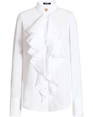 Balmain Ruffled Poplin Shirt - White