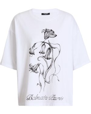 Balmain Printed Flower T-Shirt - White